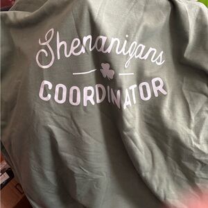 Shenanigans Coordinator Graphic Sweatshirt - Olive Green with White Print